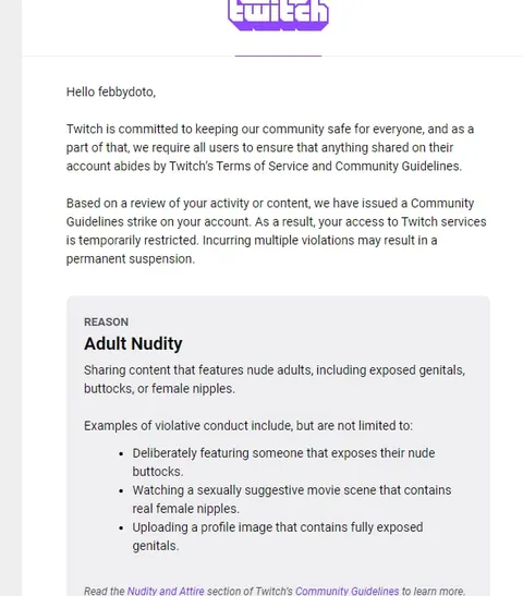 Twitch Ban for Adult Nudity