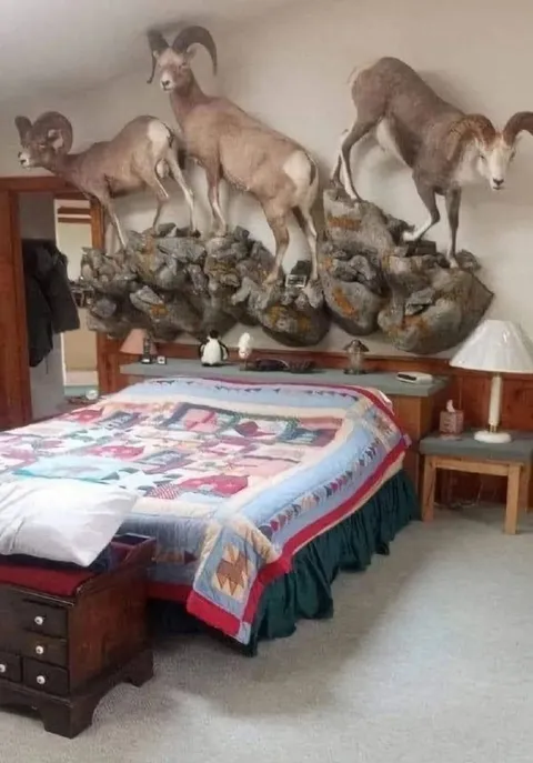 Козлы на стене в спальне