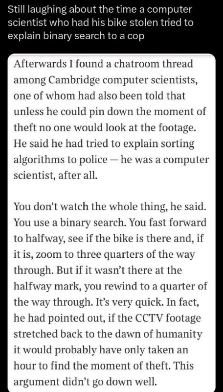 Binary Search Bike Theft Joke