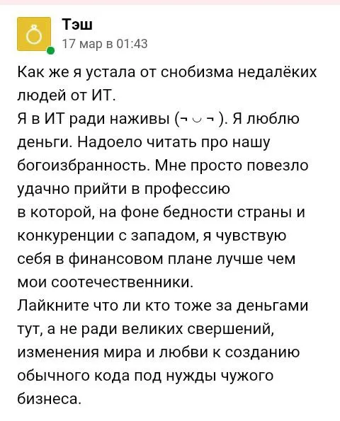 Я в ИТ ради наживы