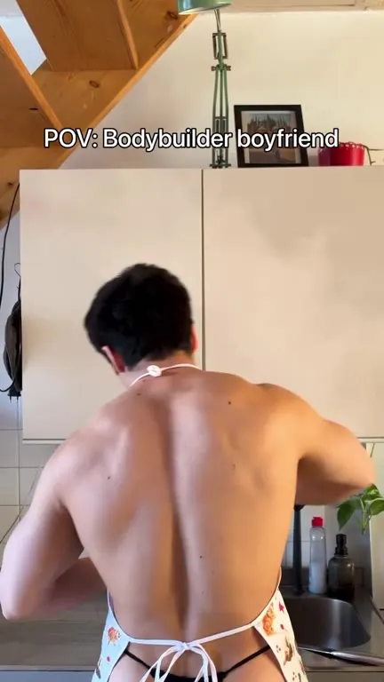 Bodybuilder Boyfriend Cooks Dinner