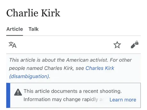 Charlie Kirk Shooting Wikipedia Notice