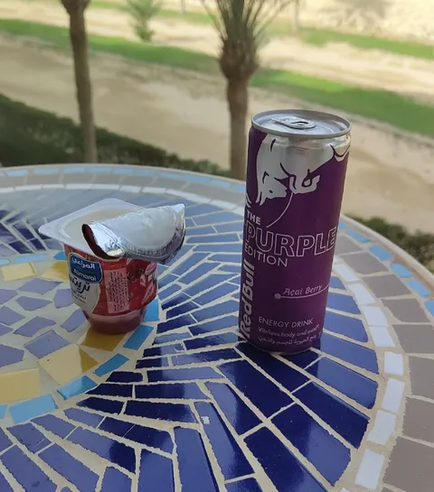 Purple energy drink and yogurt