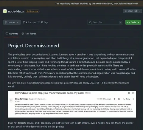 Project Decommissioned After Abusive Email