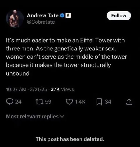 Deleted Andrew Tate Eiffel Tower Tweet