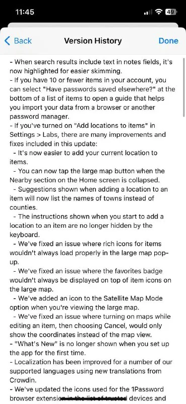 1Password Version History Update Notes