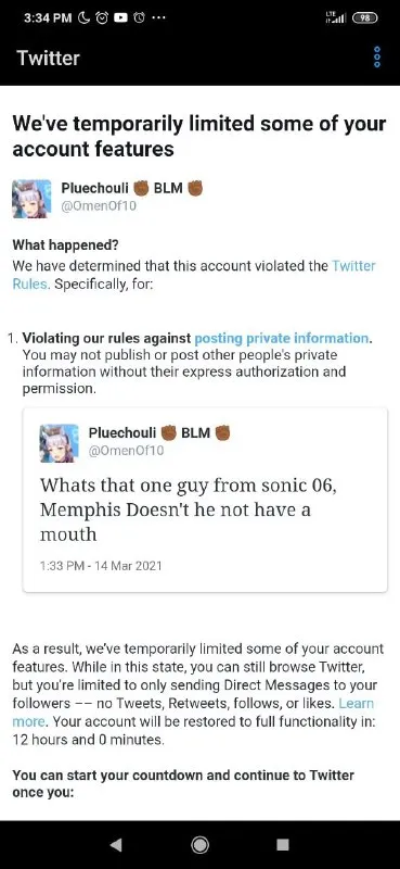 Twitter Account Temporarily Limited