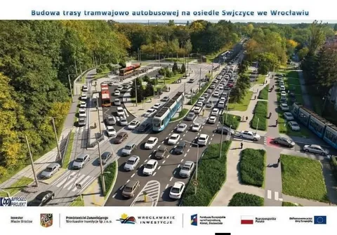 Tramwajowa trasa pełna korków