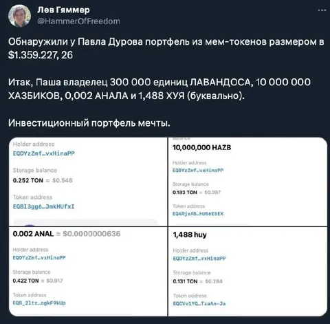 Инвестиционный портфель мечты Павла Дурова