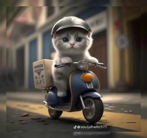 Маленький кот на скутере