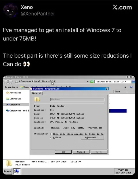 Windows 7 Under 75MB