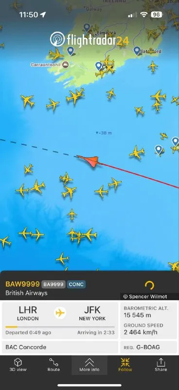 Concorde Spotted on FlightRadar24