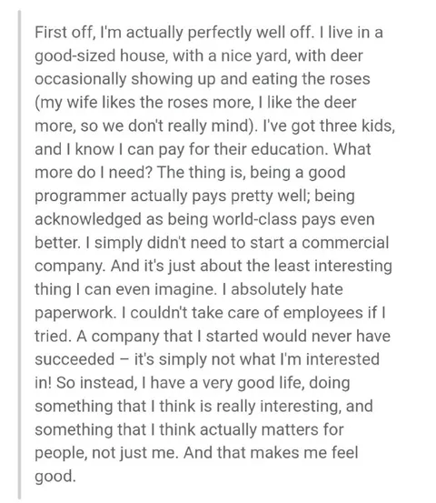 Linus Torvalds on a Good Life