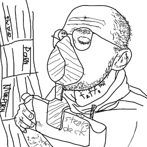 Masked student with exam books