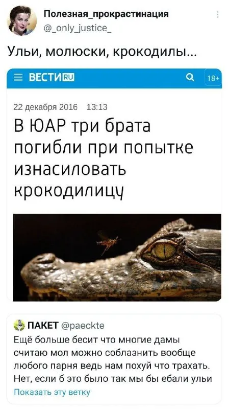 Попытка изнасиловать крокодилицу