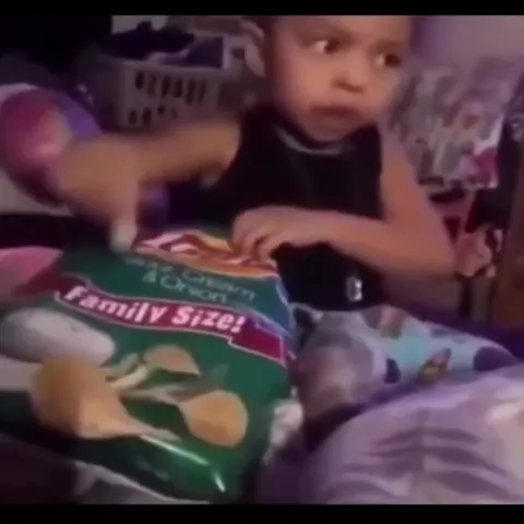 Toddler Guards the Family Size Chips