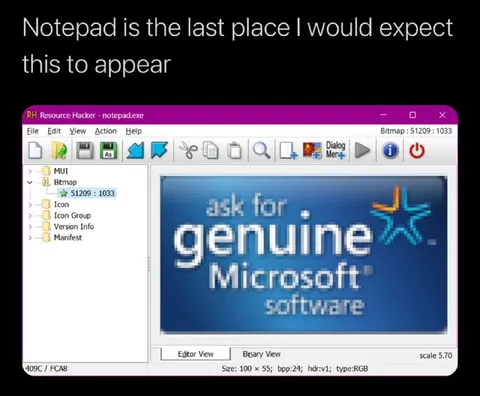 Notepad Asking for Genuine Microsoft Software