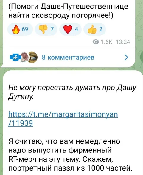 Даше Дугиной ищут сковороду