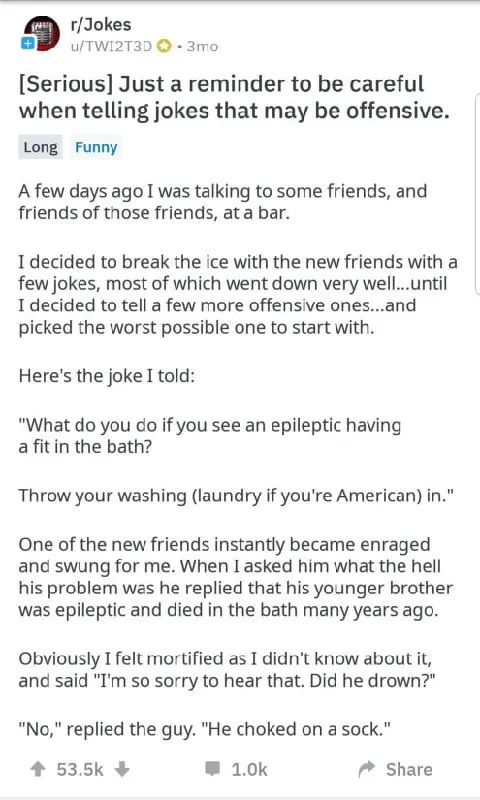 Offensive Joke Gone Wrong