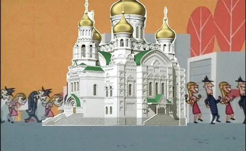 Православный храм среди карикатурных людей