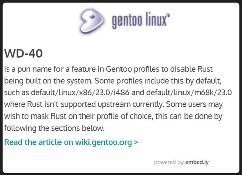 Gentoo WD-40 Rust Disabler
