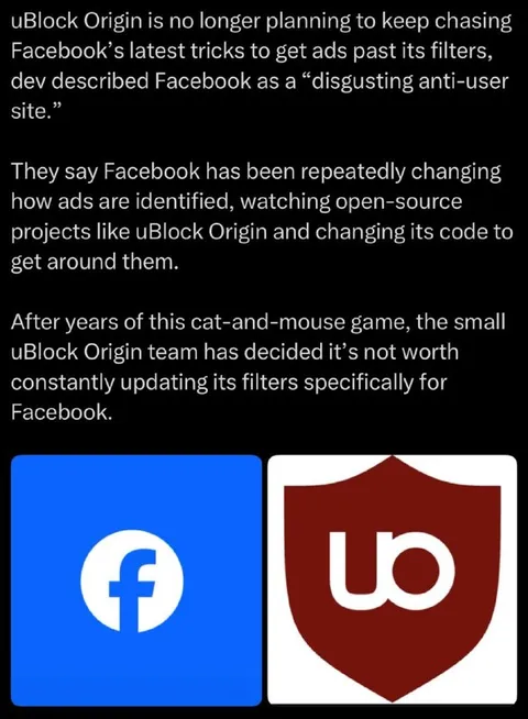 uBlock Origin Gives Up on Facebook