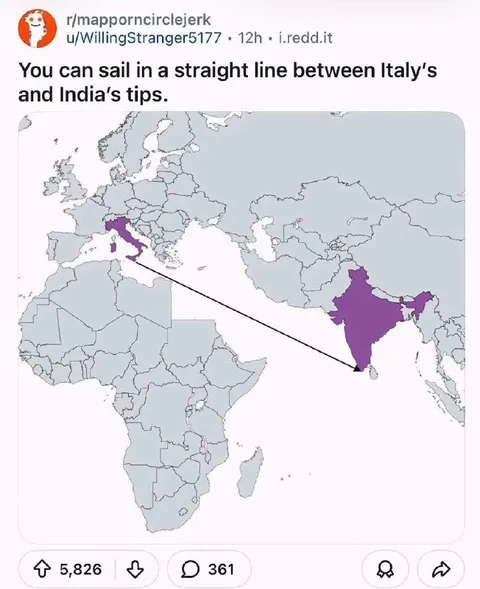 Italy to India Straight Line