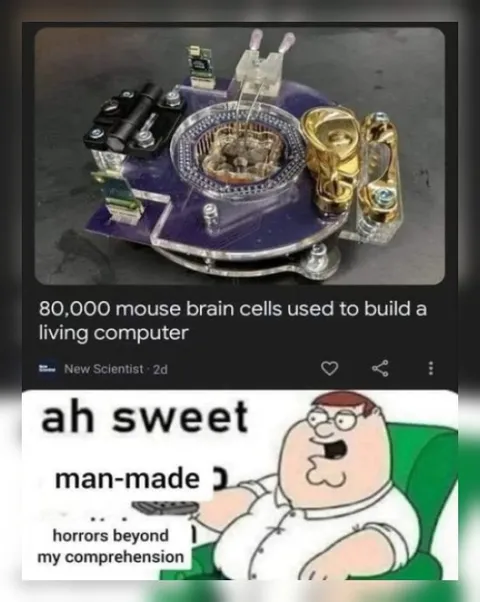 Peter Griffin horrified by living computer