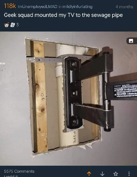 TV Mounted to Sewage Pipe