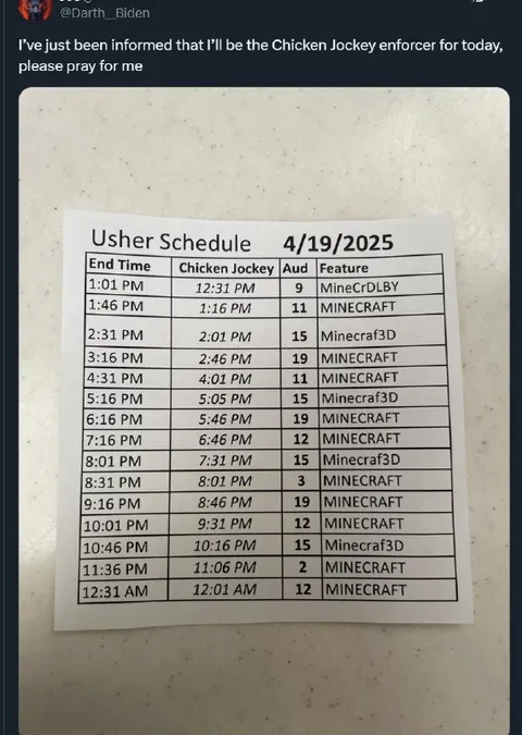 Chicken Jockey Enforcer Schedule