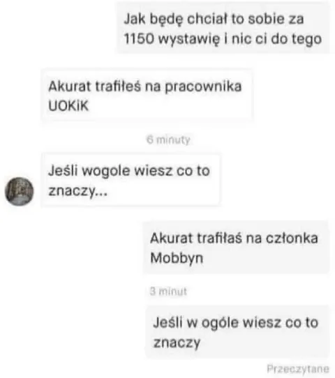 Pracownik UOKiK kontra członek Mobbyn