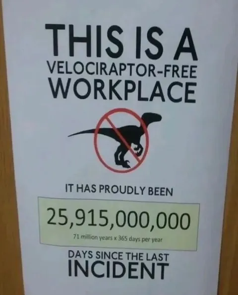 Velociraptor-Free Workplace Sign