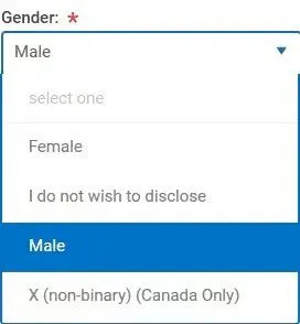 Gender Dropdown Has Too Many Options