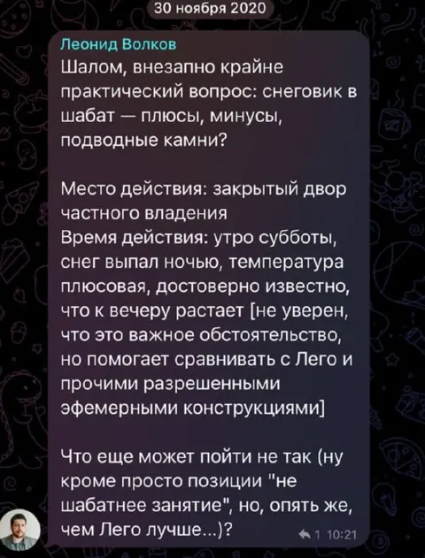 Снеговик в шабат
