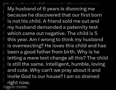 Husband Divorces Over Paternity Test