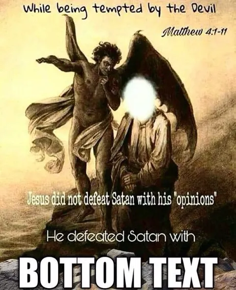 Jesus Defeats Satan With Bottom Text