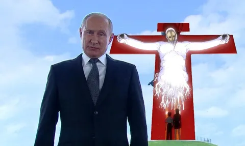 Путин на фоне креста