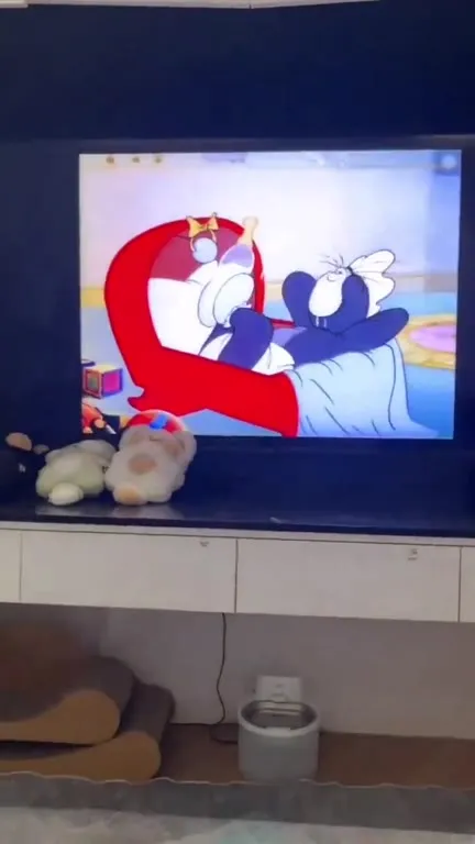 Котёнок повторяет сцену из мультика