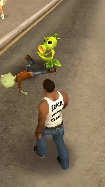 Peashooter Beats Up a Zombie