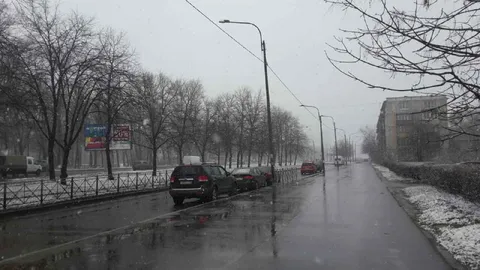 Snowy April City Street