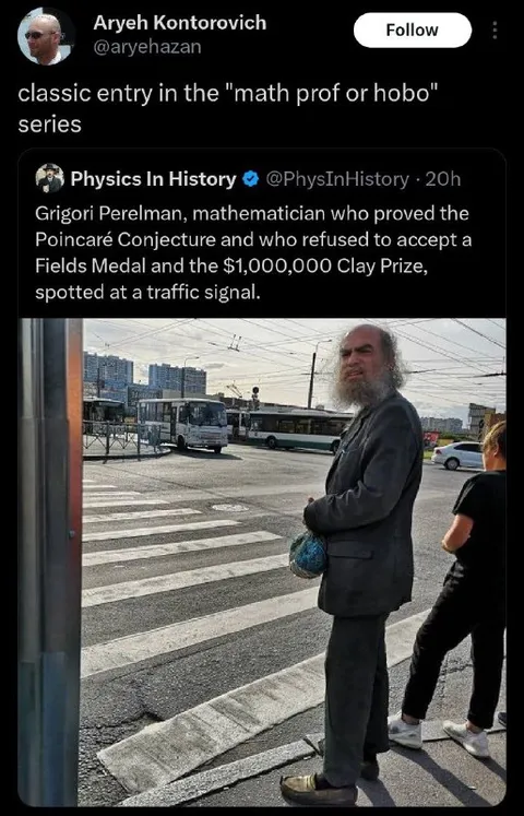 Grigori Perelman at the Traffic Signal