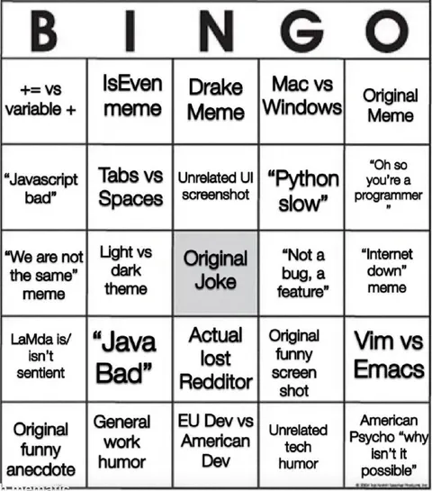 Programming Meme Bingo Card