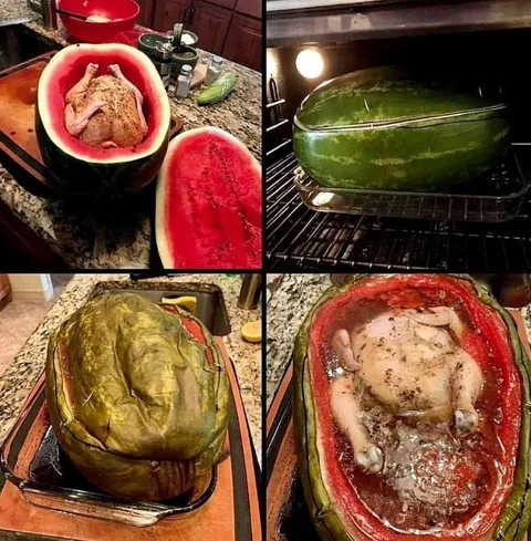 Курица, запечённая в арбузе