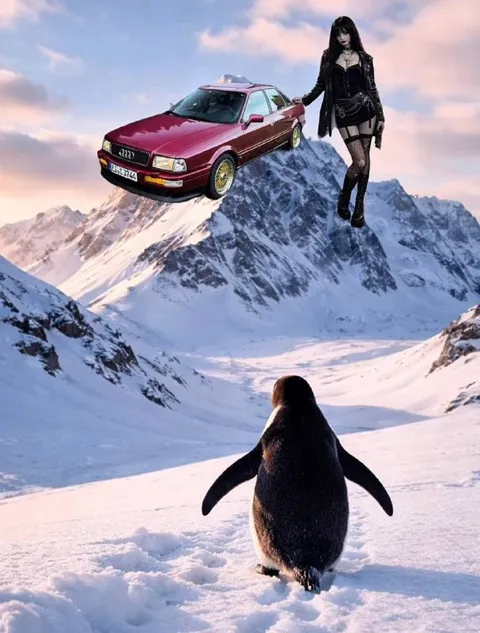 Пингвин идёт к готке и Audi