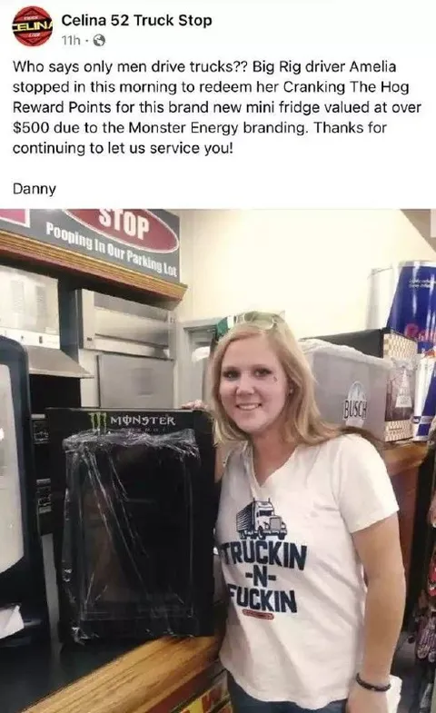 Woman Truck Driver Wins Mini Fridge