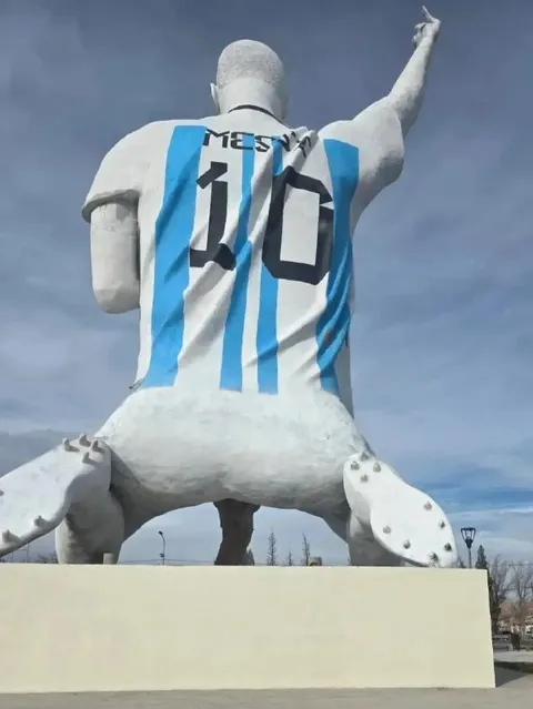 Giant Messi Statue From Behind