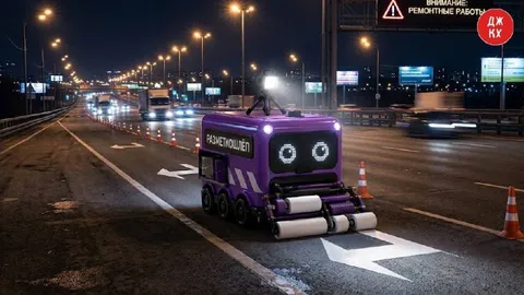 Робот размечает дорогу ночью