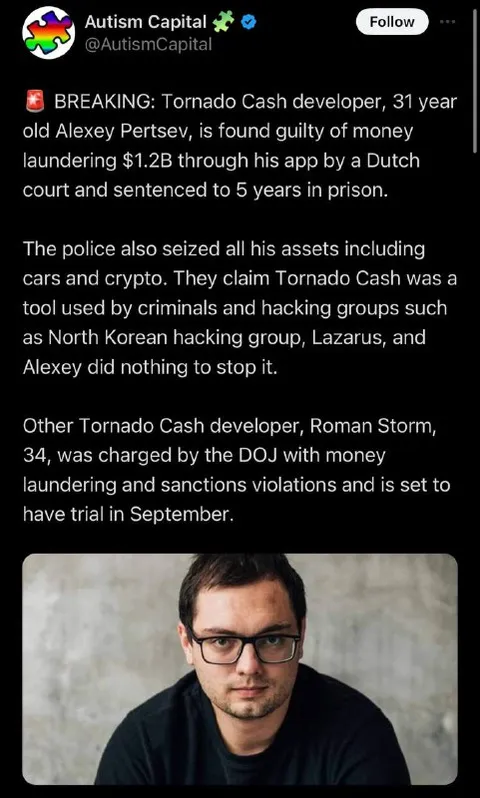 Tornado Cash Developer Sentenced