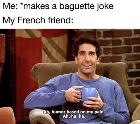 Ross Geller Laughs at Baguette Joke