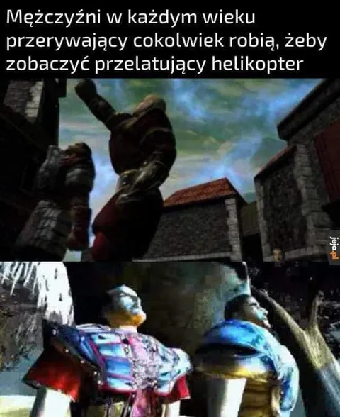 Mężczyźni patrzący na helikopter